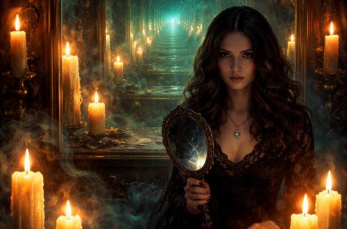 Женщина у зеркала в полумраке